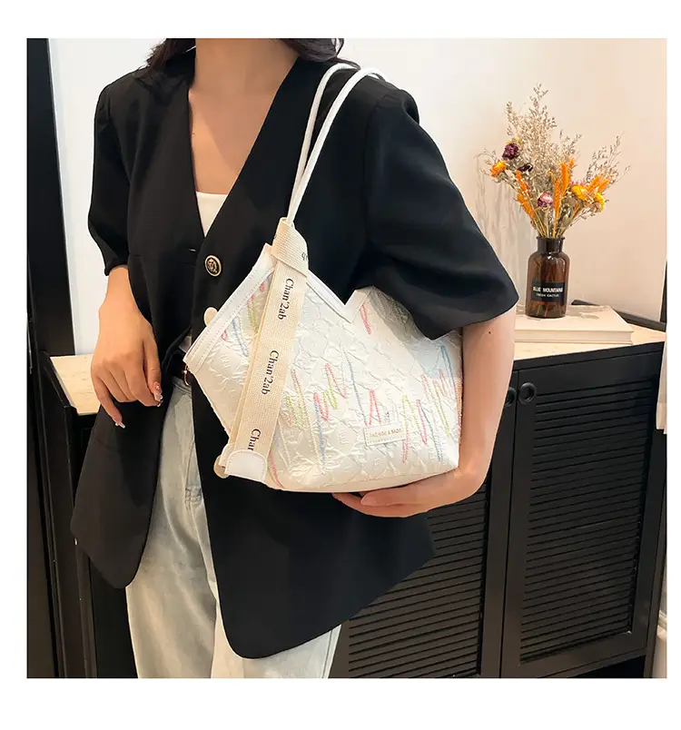 Women Striped Canvas Shoulder Tote Bag 2025 New — feature 19
