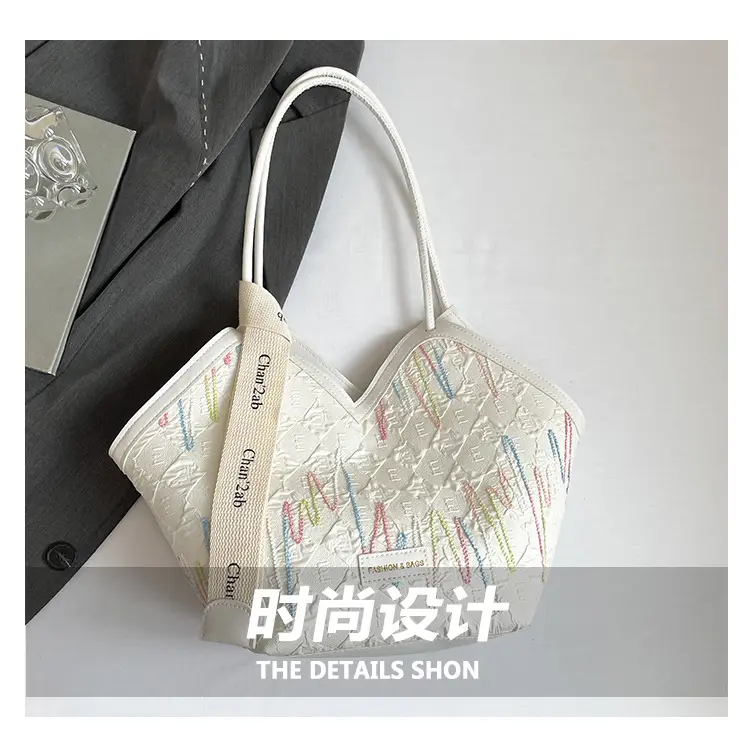 Women Striped Canvas Shoulder Tote Bag 2025 New — feature 2
