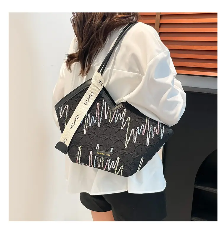Women Striped Canvas Shoulder Tote Bag 2025 New — feature 9