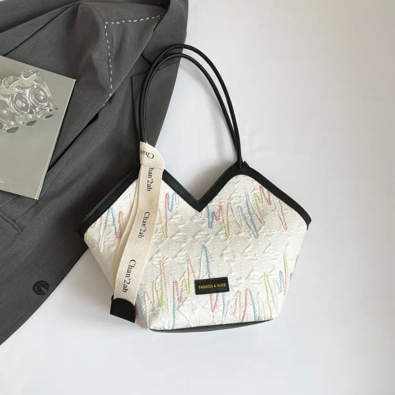 Women Striped Canvas Shoulder Tote Bag 2025 New - Image 4