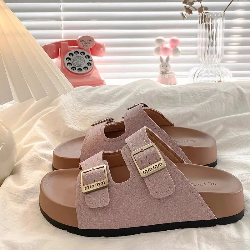 Popular Flat Sandals for Women's Summer Outer Wear 2025 New Style with Skirt Soft Bottom Beach Birkenstock Slippers - Image 3