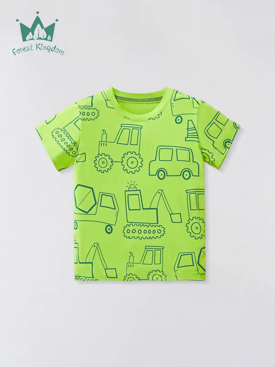 2025 Summer Cartoon Car Boys T-Shirt Green Short Sleeve - Image 2