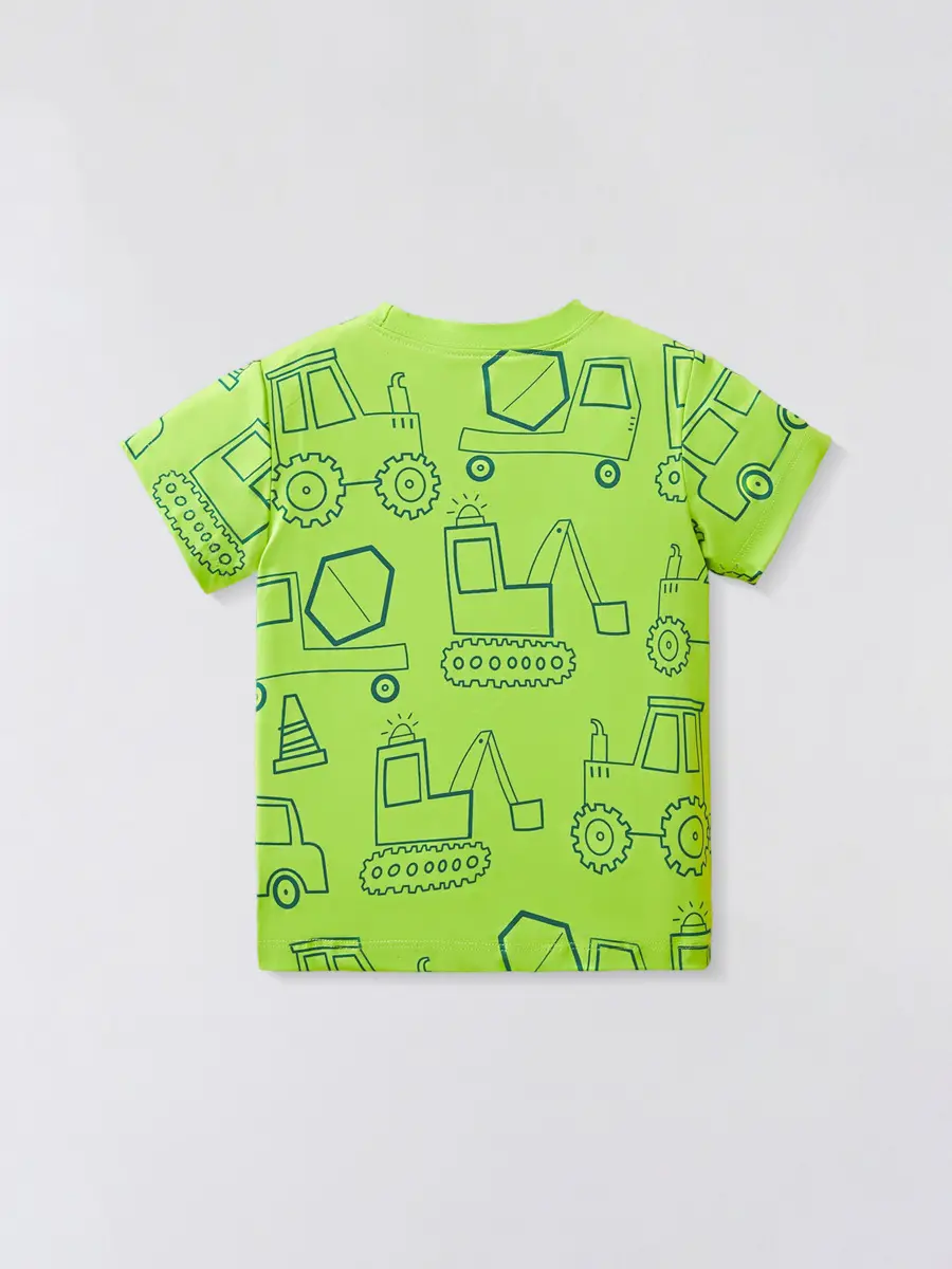 2025 Summer Cartoon Car Boys T-Shirt Green Short Sleeve - Image 3