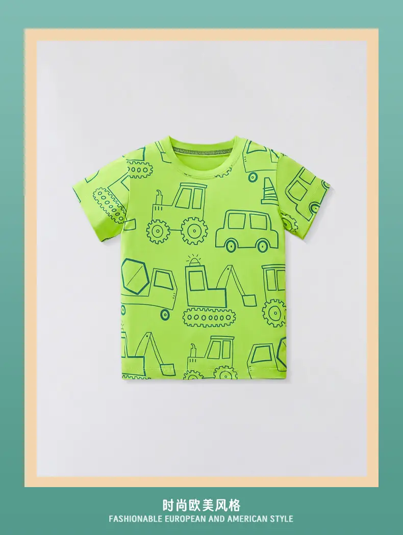 2025 Summer Cartoon Car Boys T-Shirt Green Short Sleeve — feature 2