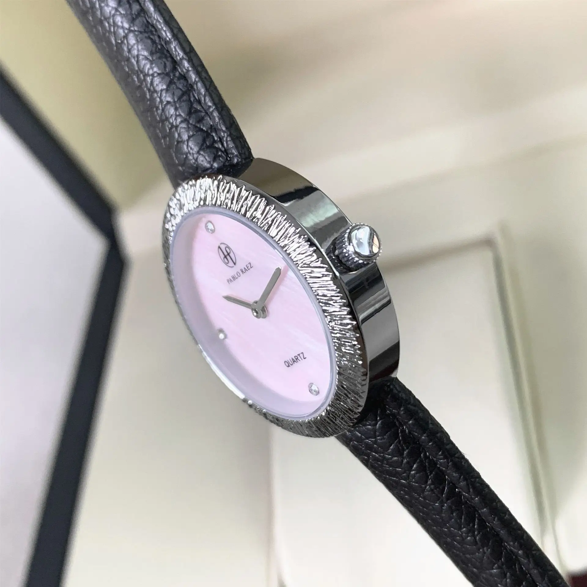 Women's Light Purple Crystal Watch with Black Belt - Image 4