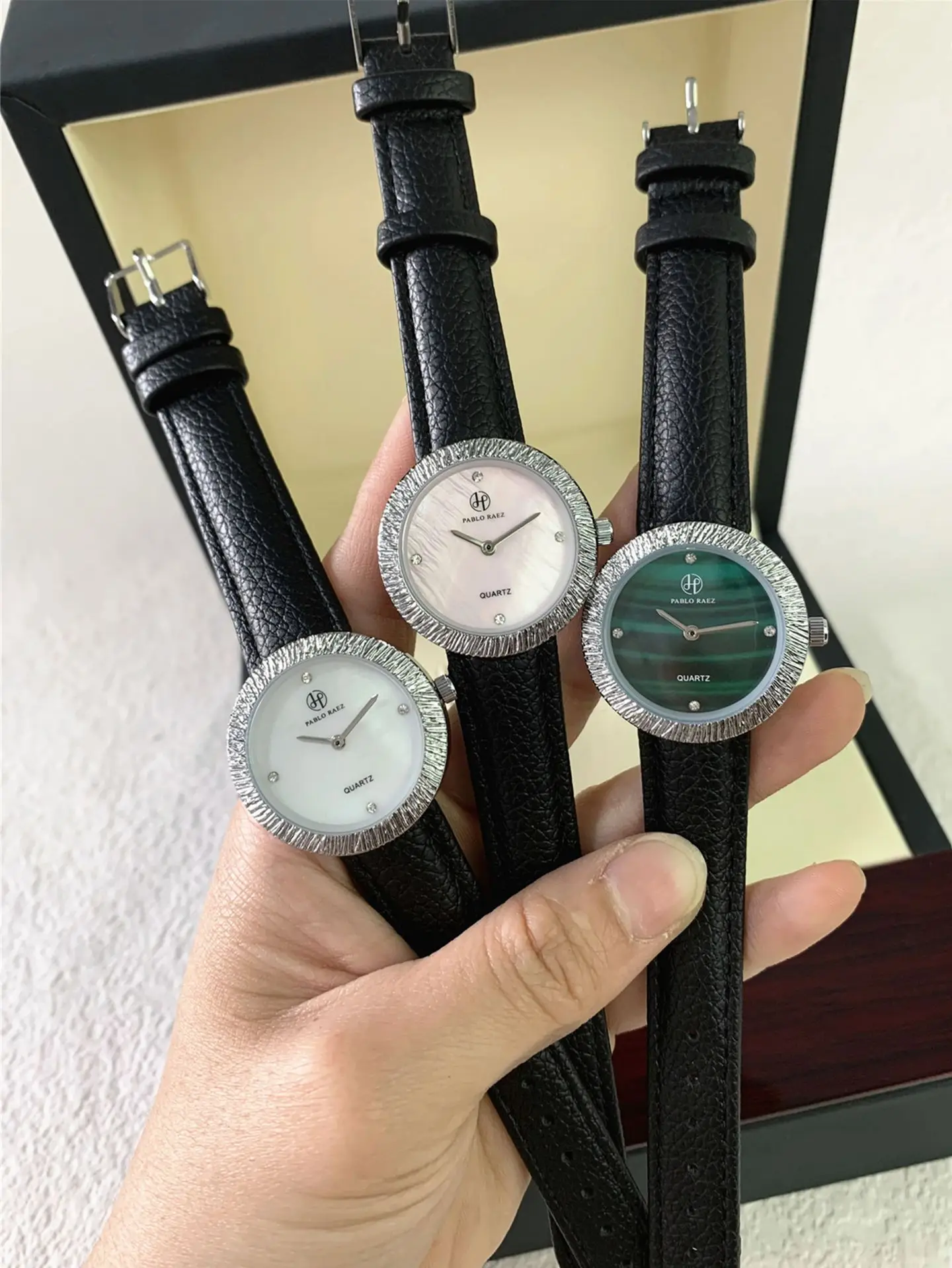 Women's Light Purple Crystal Watch with Black Belt — feature 10
