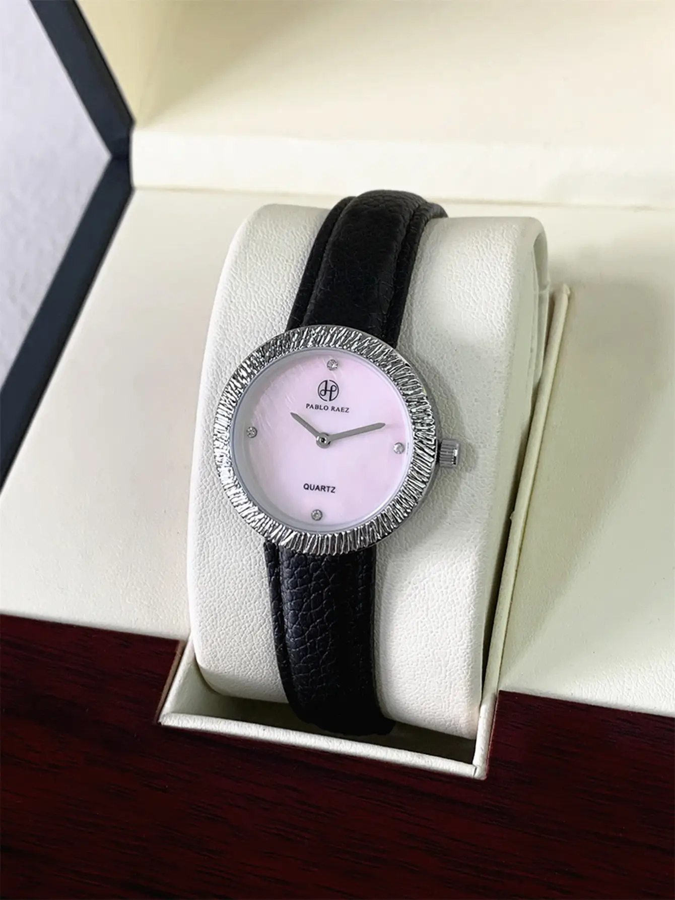 Women's Light Purple Crystal Watch with Black Belt — feature 3