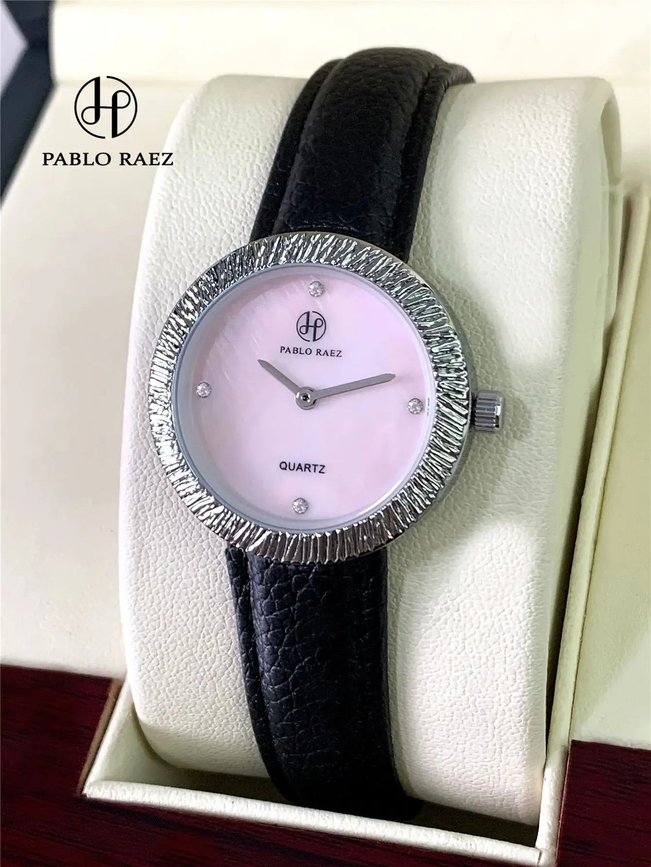 Women's Light Purple Crystal Watch with Black Belt — feature 4