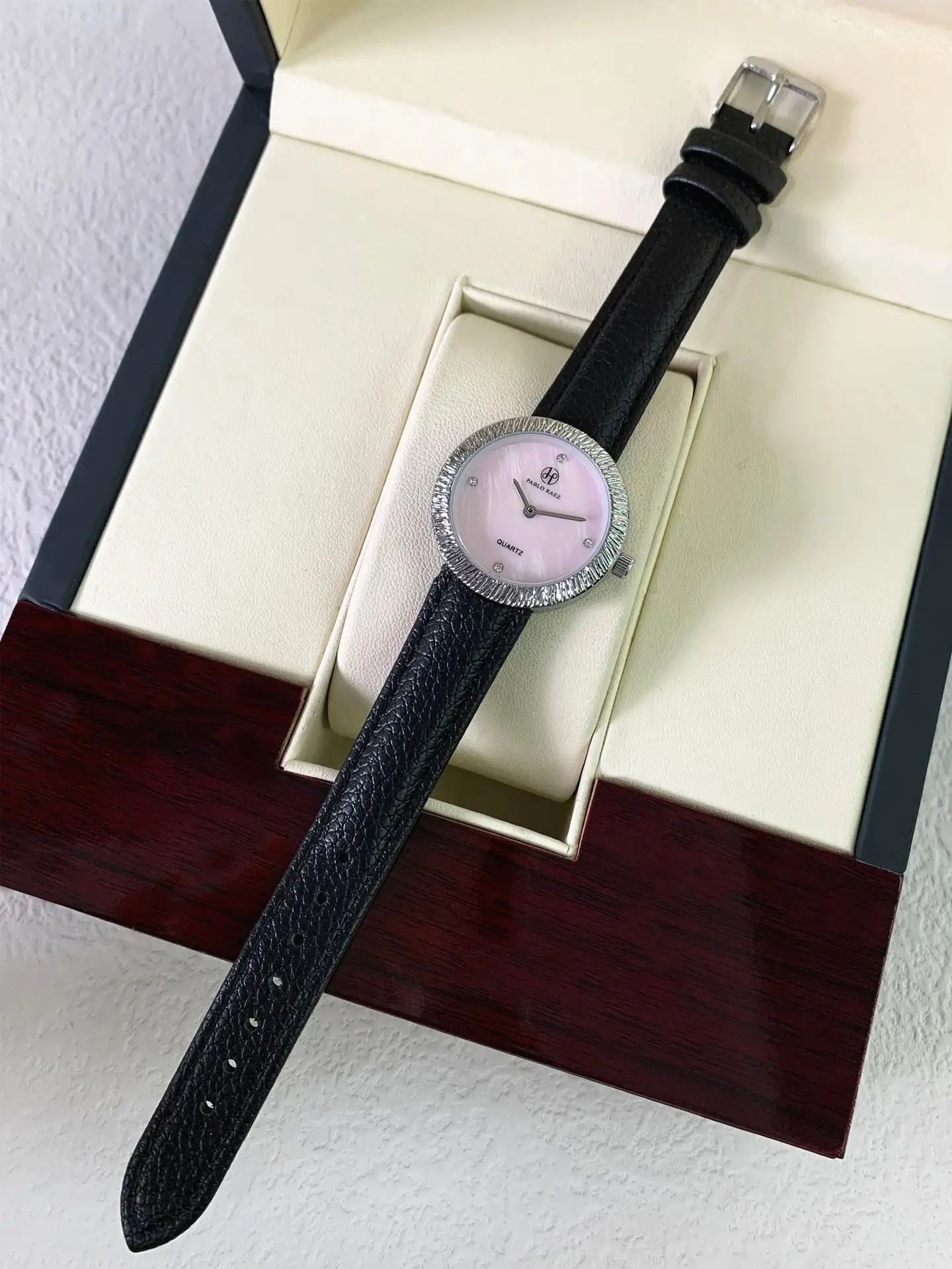 Women's Light Purple Crystal Watch with Black Belt — feature 6