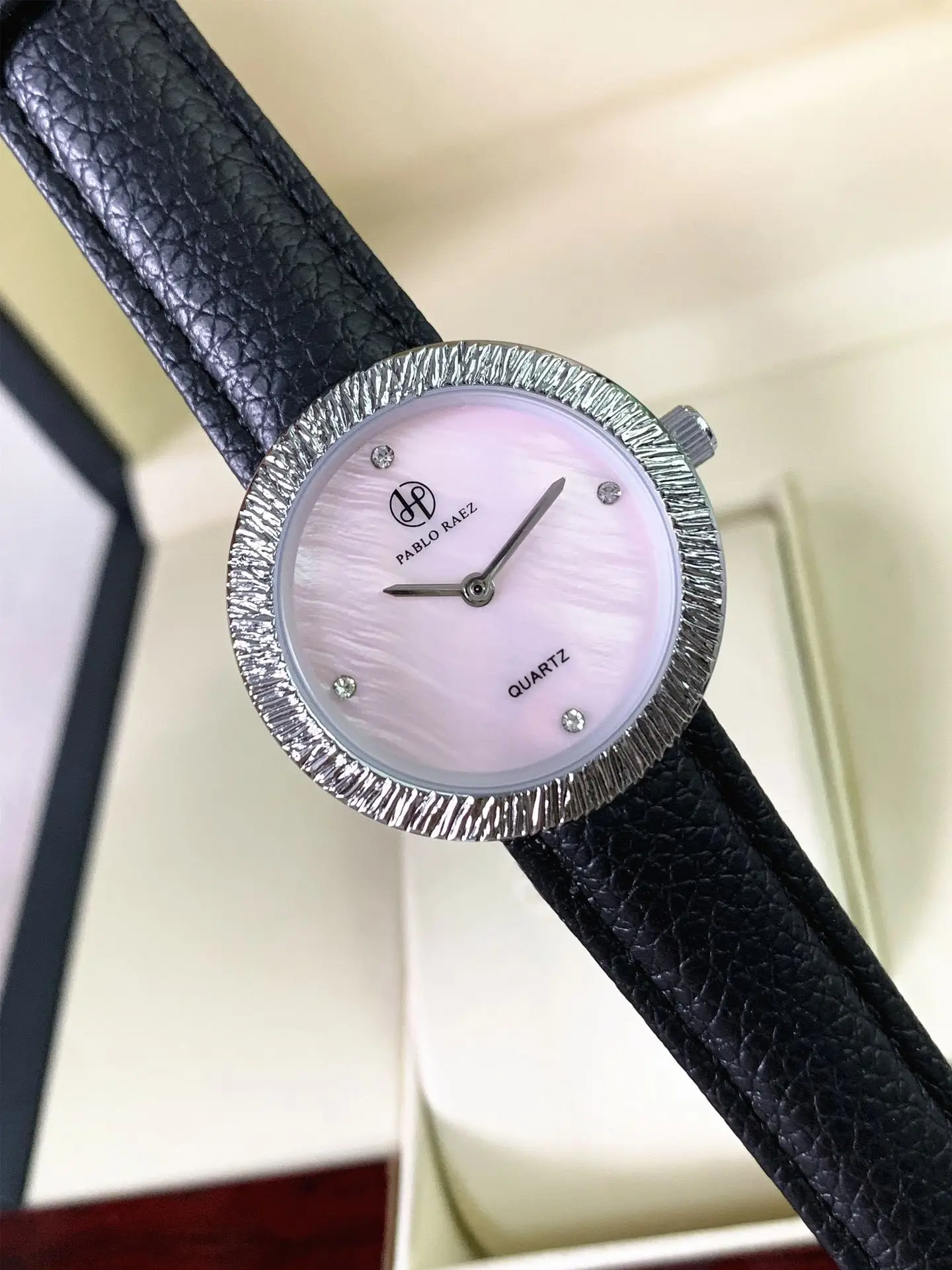 Women's Light Purple Crystal Watch with Black Belt — feature 7