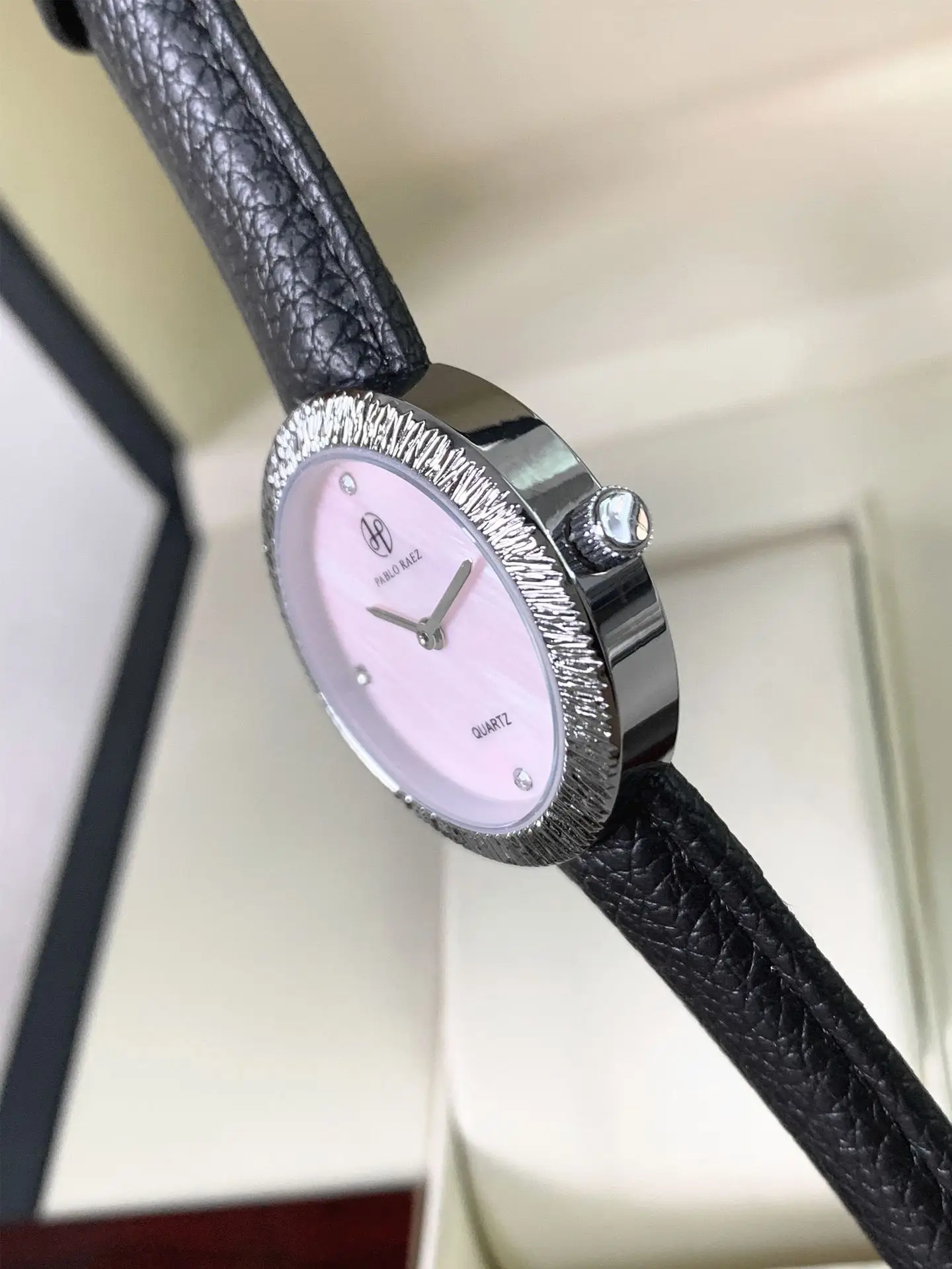 Women's Light Purple Crystal Watch with Black Belt — feature 8