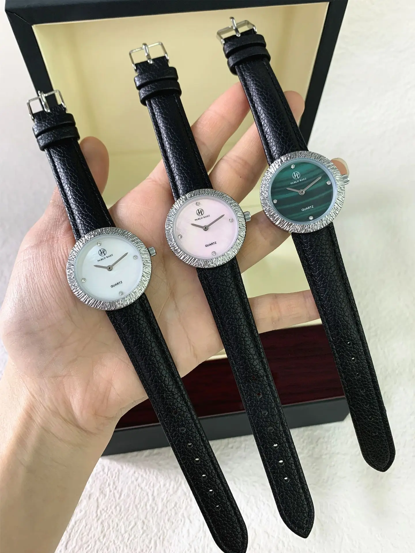Women's Light Purple Crystal Watch with Black Belt — feature 9