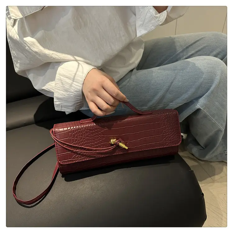 Women's Crocodile Bag Tan Diagonal Lock Shoulder Crossbody — feature 12