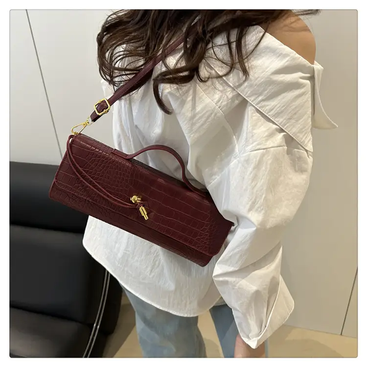Women's Crocodile Bag Tan Diagonal Lock Shoulder Crossbody — feature 13