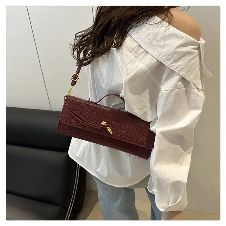 Women's Crocodile Bag Tan Diagonal Lock Shoulder Crossbody — feature 14