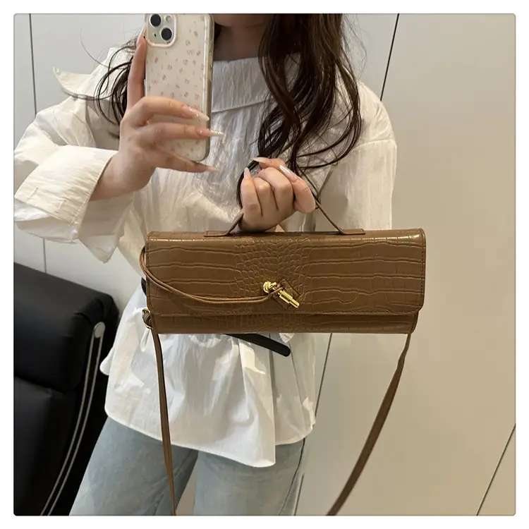 Women's Crocodile Bag Tan Diagonal Lock Shoulder Crossbody — feature 15