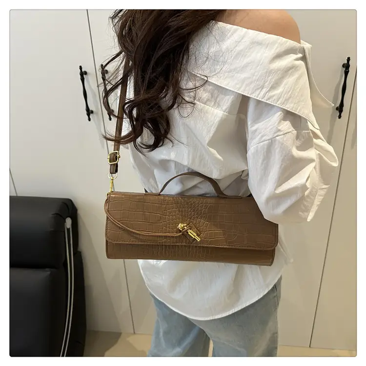 Women's Crocodile Bag Tan Diagonal Lock Shoulder Crossbody — feature 17