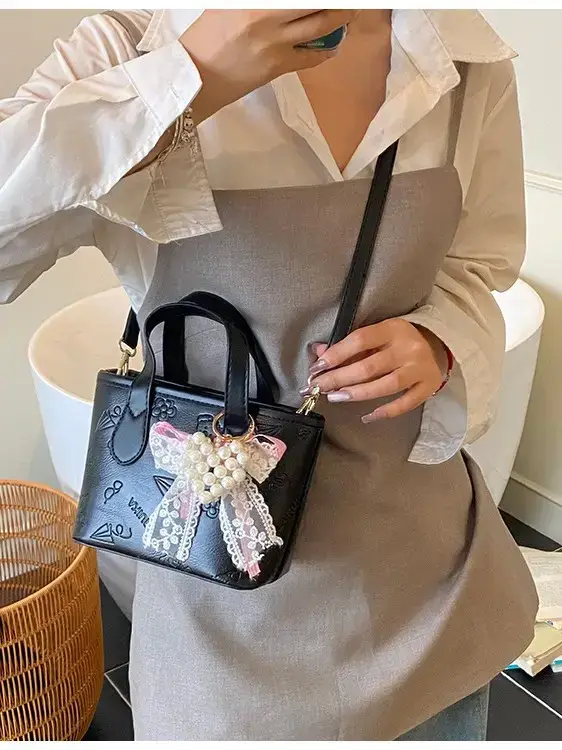 Pink Butterfly Crossbody Bag with Pearl Decor - Image 6