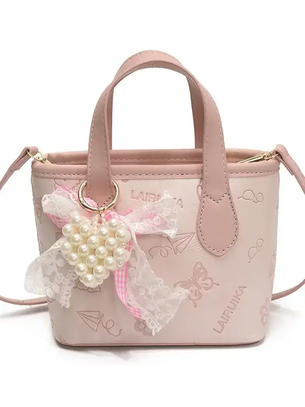 Pink Butterfly Crossbody Bag with Pearl Decor - Image 8