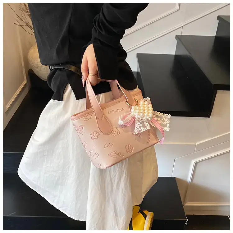 Pink Butterfly Crossbody Bag with Pearl Decor — feature 21