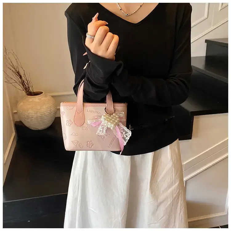 Pink Butterfly Crossbody Bag with Pearl Decor — feature 22