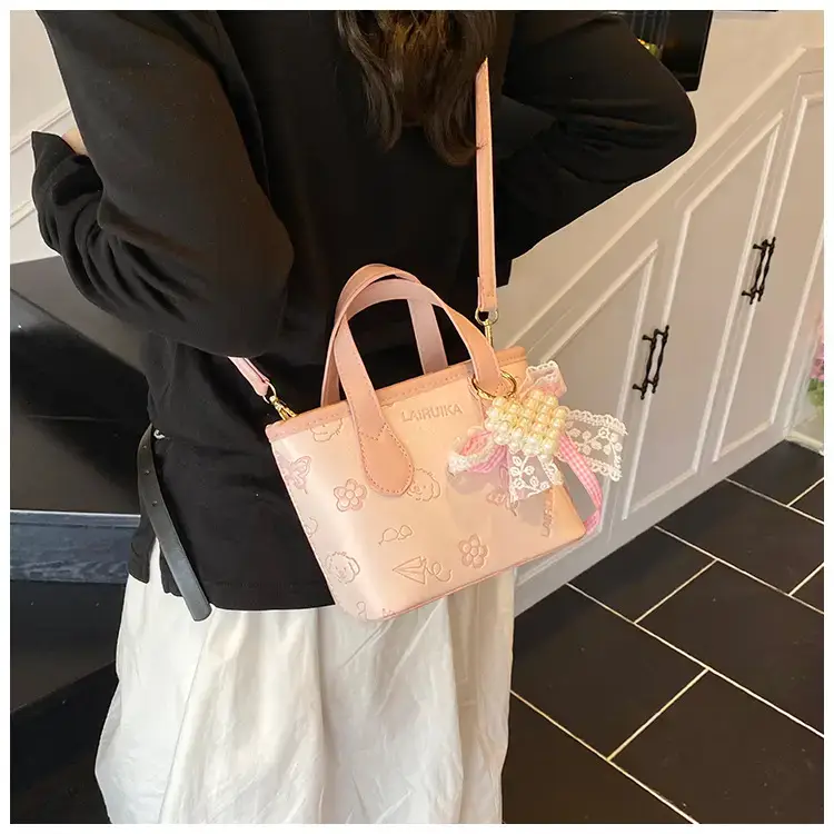 Pink Butterfly Crossbody Bag with Pearl Decor — feature 23