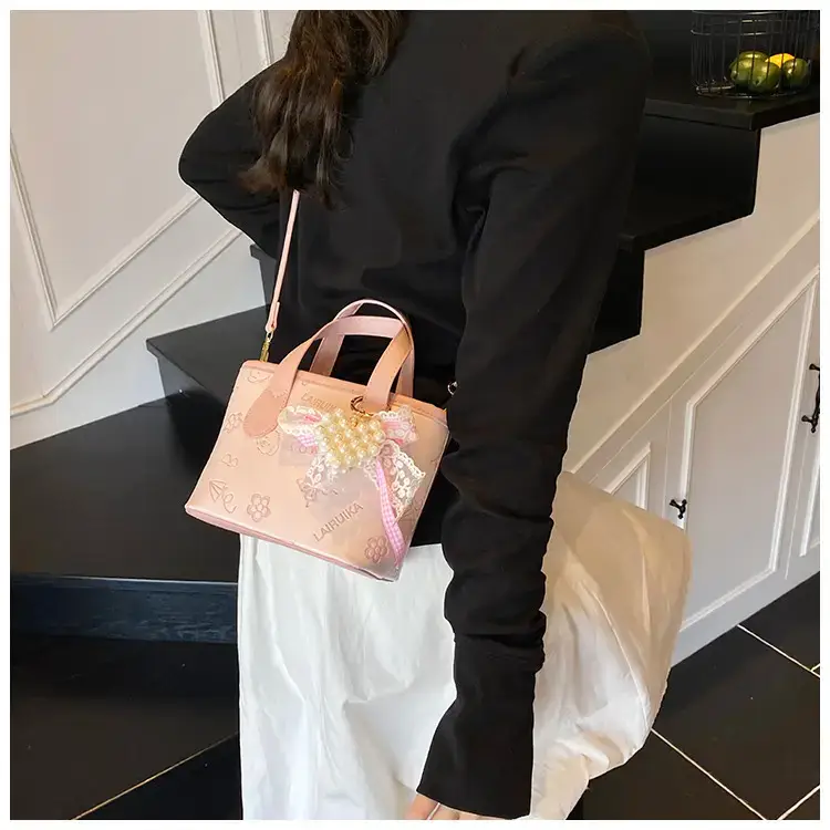 Pink Butterfly Crossbody Bag with Pearl Decor — feature 24
