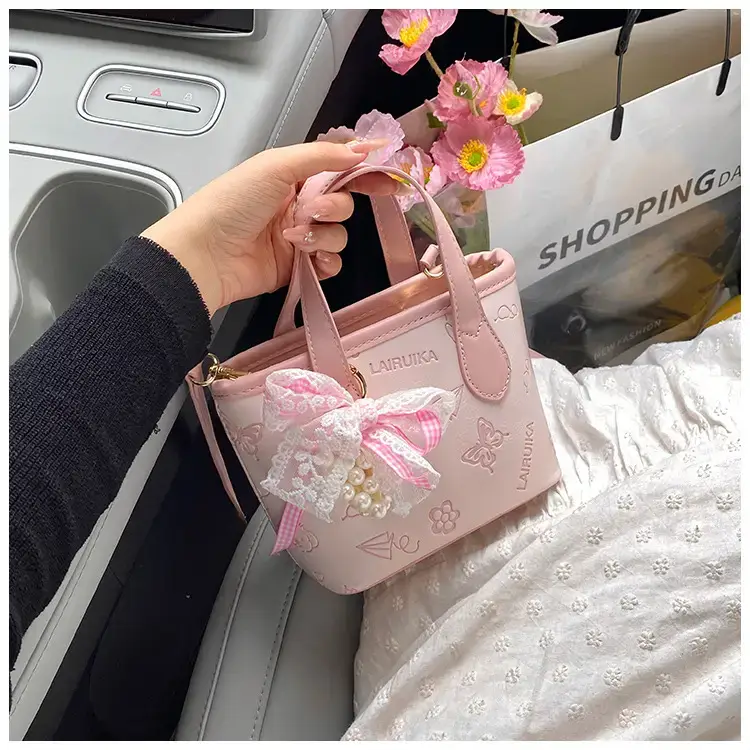 Pink Butterfly Crossbody Bag with Pearl Decor — feature 27