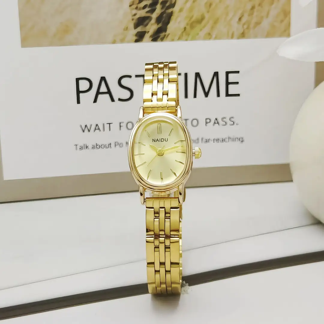 New Naidu Oval Dial Steel Strap Women's Watch, Niche Women's Watch with Studs, High-End Light Luxury Quartz Watch