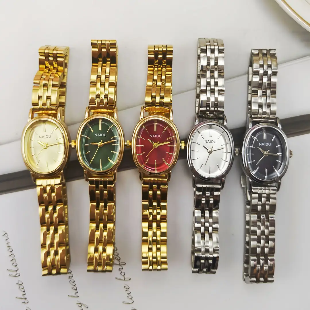 New Naidu Oval Dial Steel Strap Women's Watch, Niche Women's Watch with Studs, High-End Light Luxury Quartz Watch