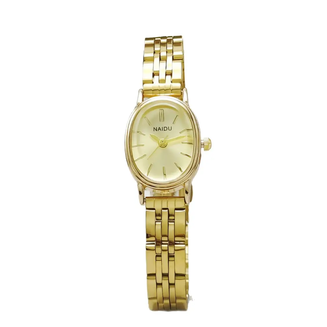 New Naidu Oval Dial Steel Strap Women's Watch, Niche Women's Watch with Studs, High-End Light Luxury Quartz Watch