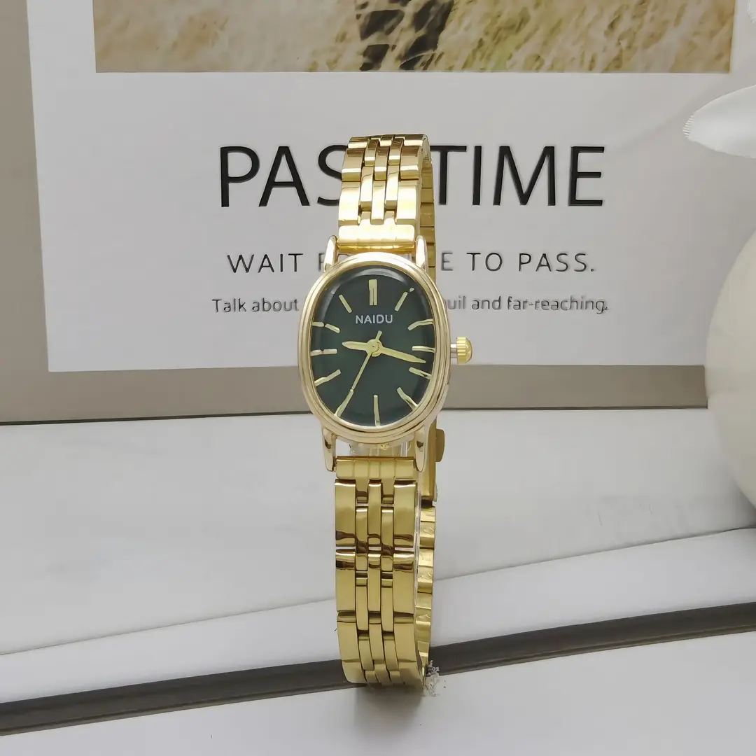 New Naidu Oval Dial Steel Strap Women's Watch, Niche Women's Watch with Studs, High-End Light Luxury Quartz Watch
