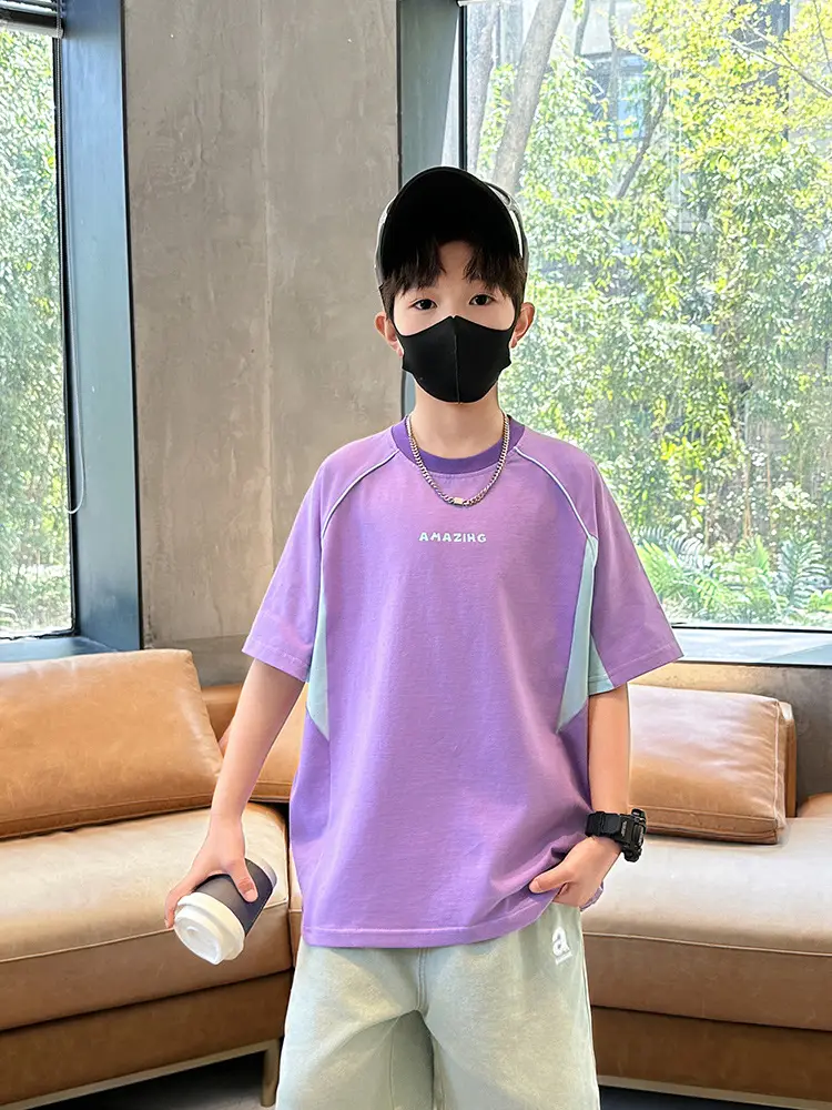Purple Short Sleeve T-Shirt for Boys New Kids Clothing