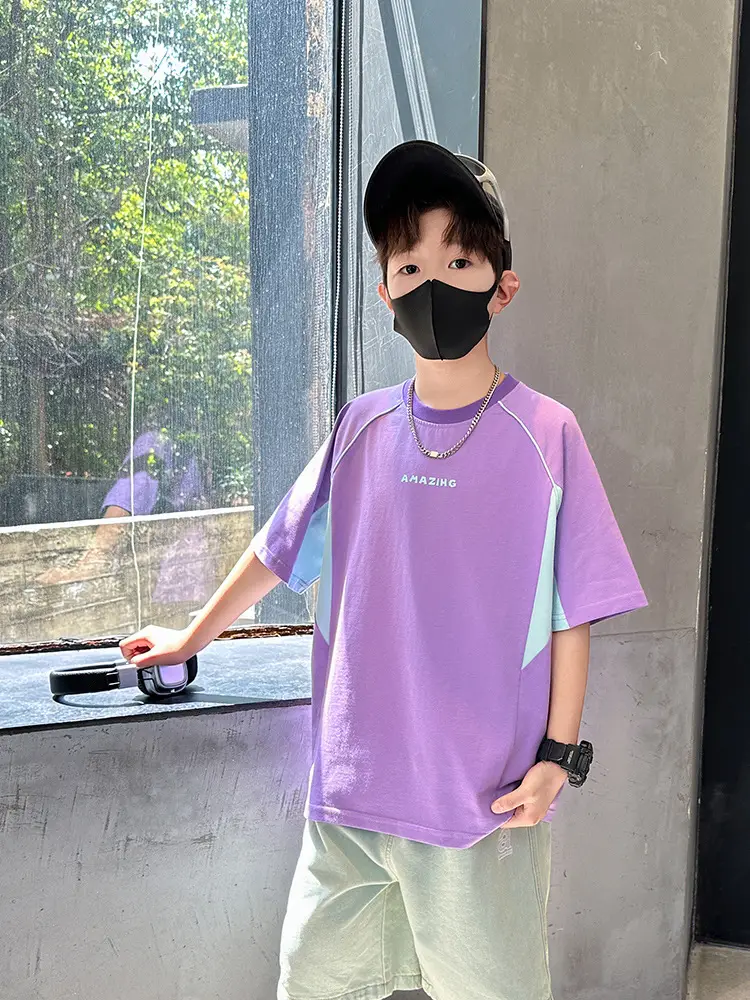 Purple Short Sleeve T-Shirt for Boys New Kids Clothing