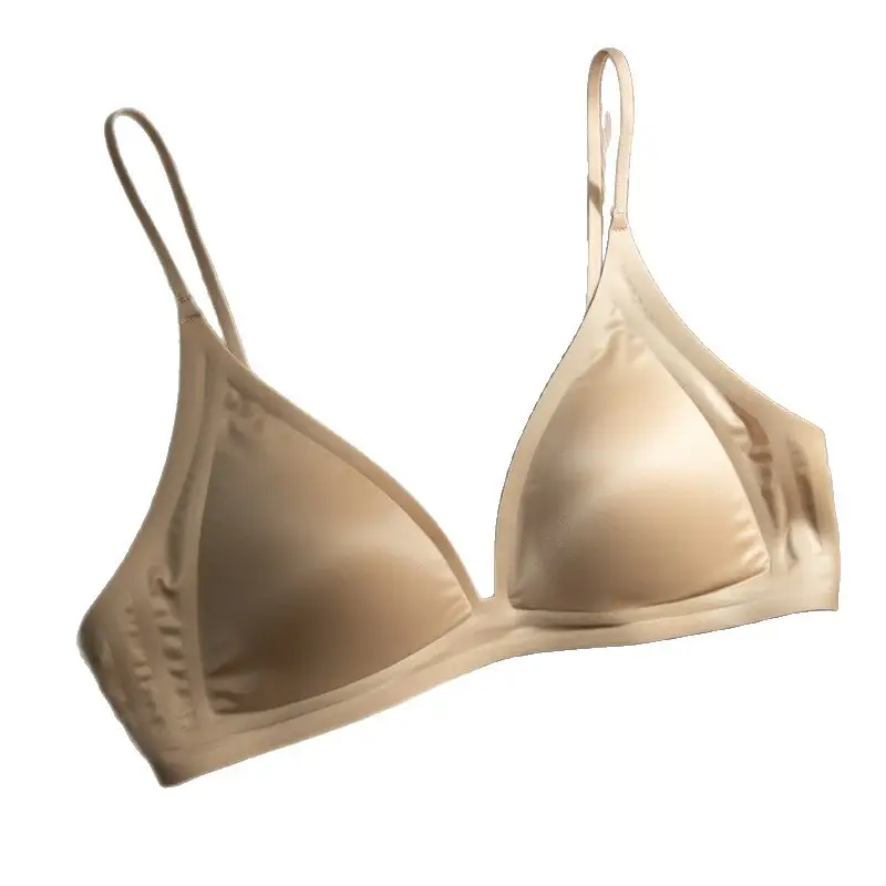 Kbra Milk Satin French Deep V Neck Intimates Women's Summer Spaghetti Straps Seamless Triangle Cup Small Breast No Wire Bra Thin