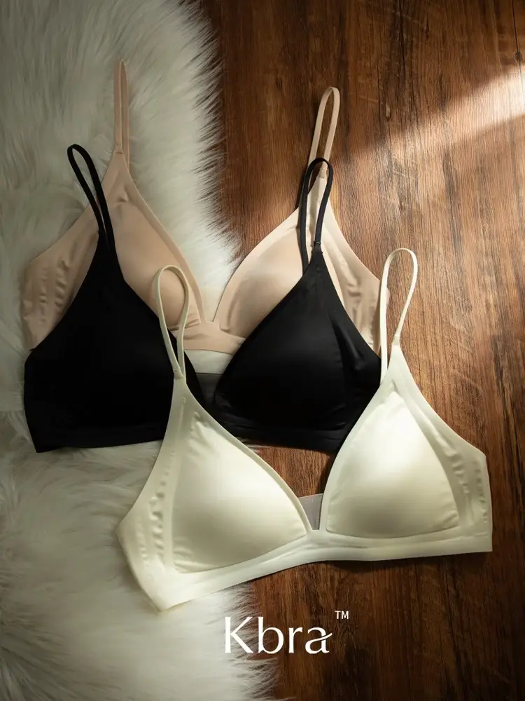 Kbra Milk Satin French Deep V Neck Intimates Women's Summer Spaghetti Straps Seamless Triangle Cup Small Breast No Wire Bra Thin — feature 1