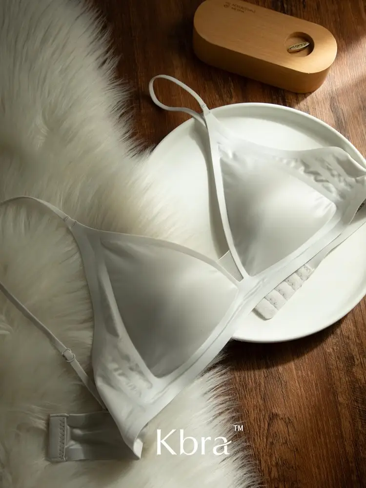 Kbra Milk Satin French Deep V Neck Intimates Women's Summer Spaghetti Straps Seamless Triangle Cup Small Breast No Wire Bra Thin — feature 41