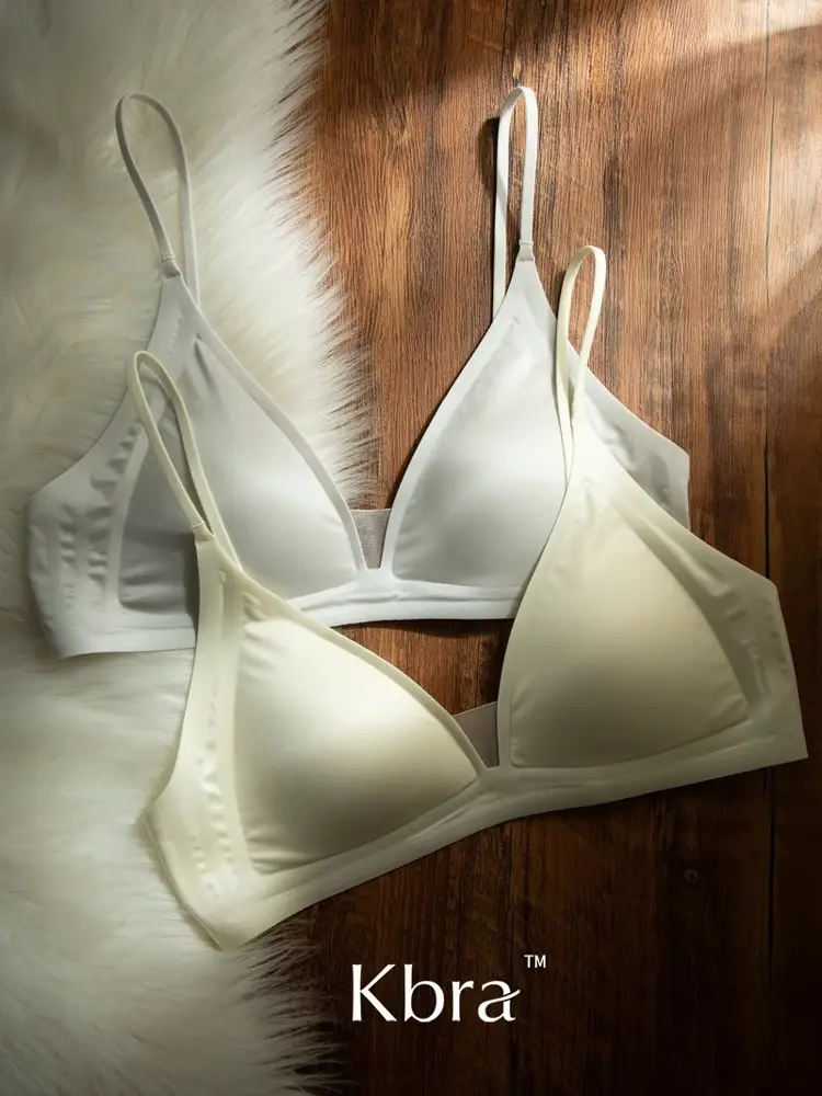 Kbra Milk Satin French Deep V Neck Intimates Women's Summer Spaghetti Straps Seamless Triangle Cup Small Breast No Wire Bra Thin — feature 49