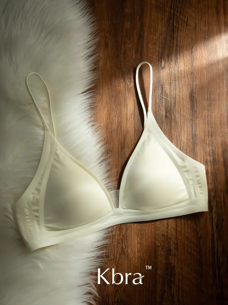 Kbra Milk Satin French Deep V Neck Intimates Women's Summer Spaghetti Straps Seamless Triangle Cup Small Breast No Wire Bra Thin — feature 5