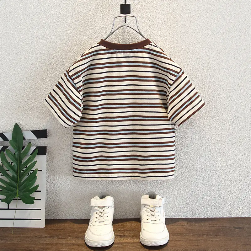Boys Striped T-Shirt 2025 Cartoon Print - Image 2