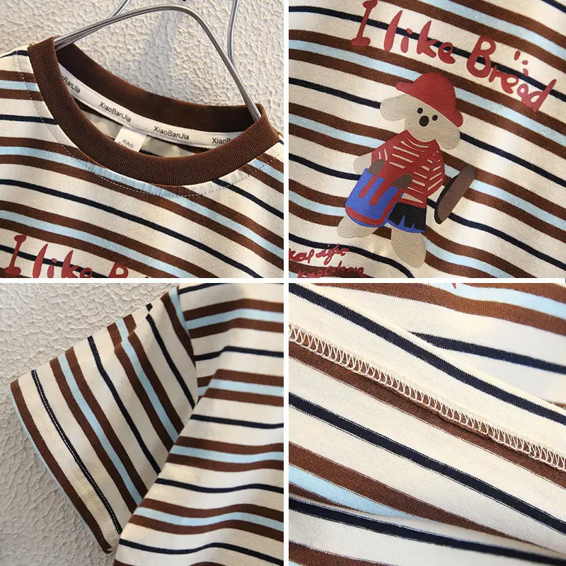 Boys Striped T-Shirt 2025 Cartoon Print - Image 3
