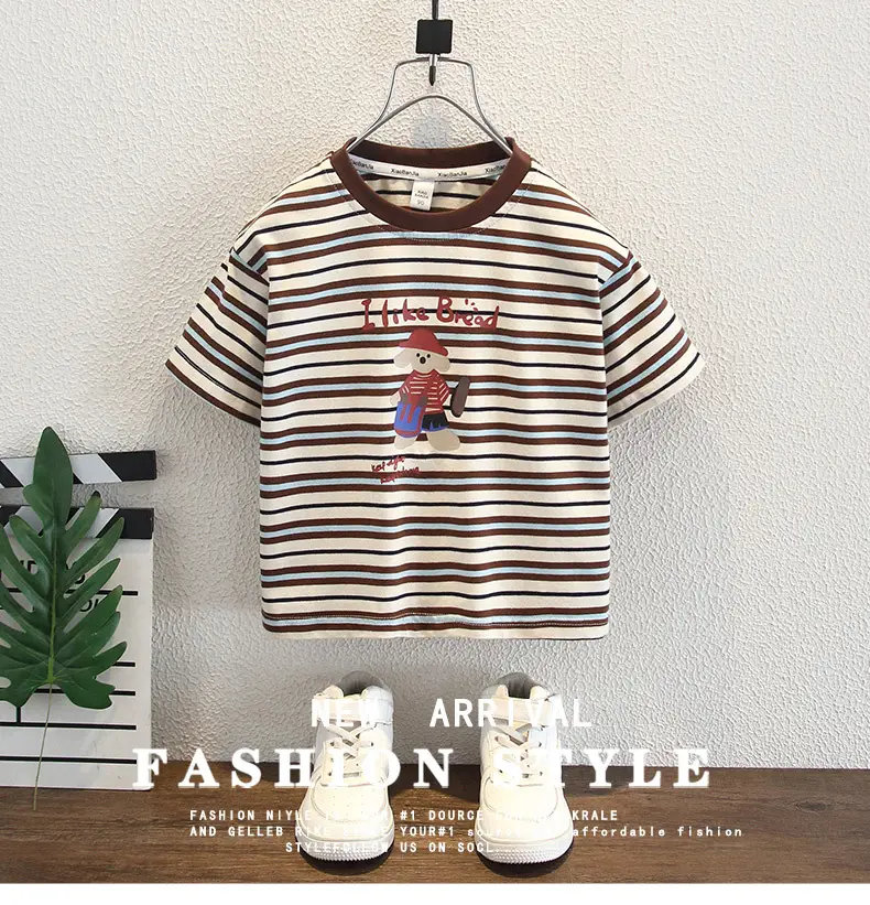 Boys Striped T-Shirt 2025 Cartoon Print — feature 1