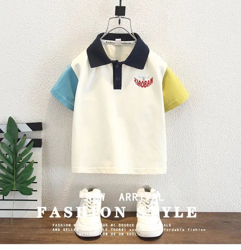 Boys Cotton Polo Shirt 2025 Summer Blue Yellow — feature 1