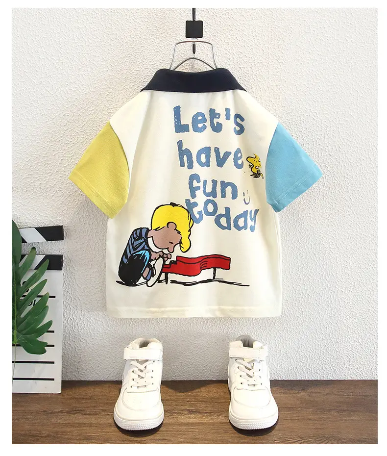 Boys Cotton Polo Shirt 2025 Summer Blue Yellow — feature 8