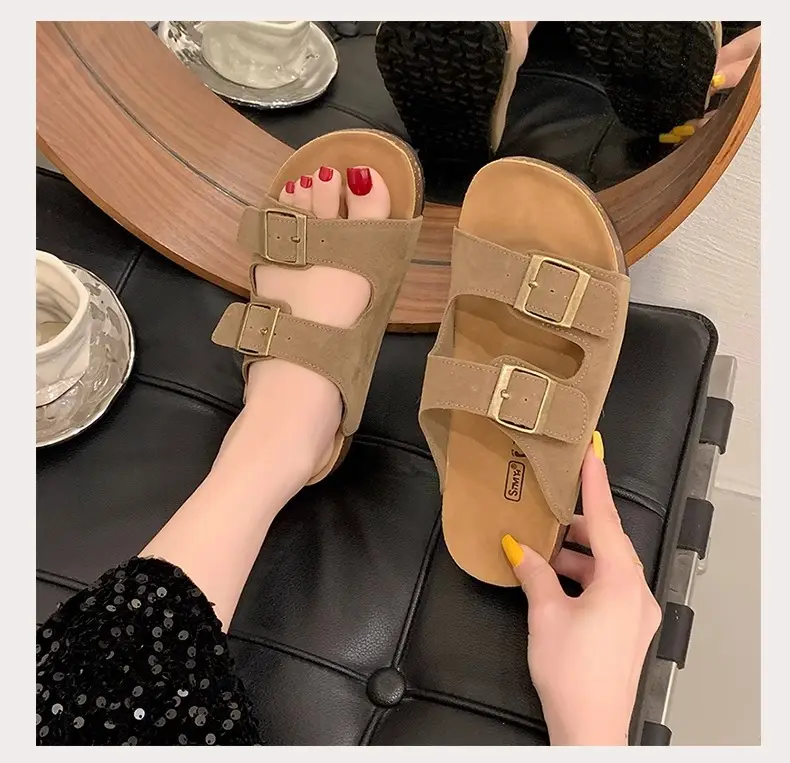 Women Summer Sandals Birkenstock Beige Thick Soled Lazy Slippers — feature 14