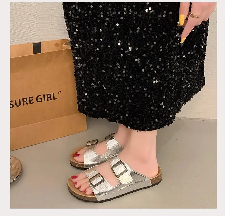 Women Summer Sandals Birkenstock Beige Thick Soled Lazy Slippers — feature 15