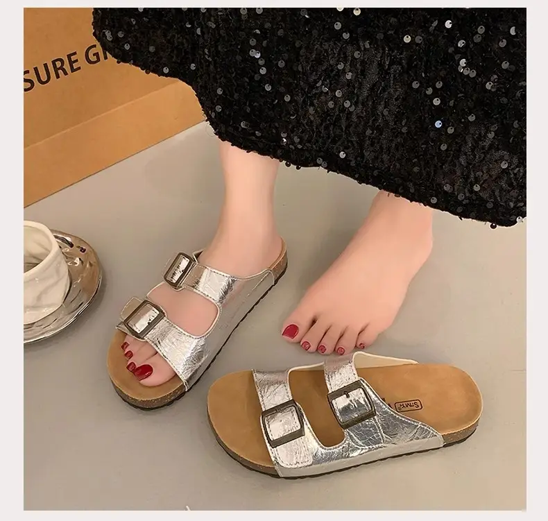 Women Summer Sandals Birkenstock Beige Thick Soled Lazy Slippers — feature 17