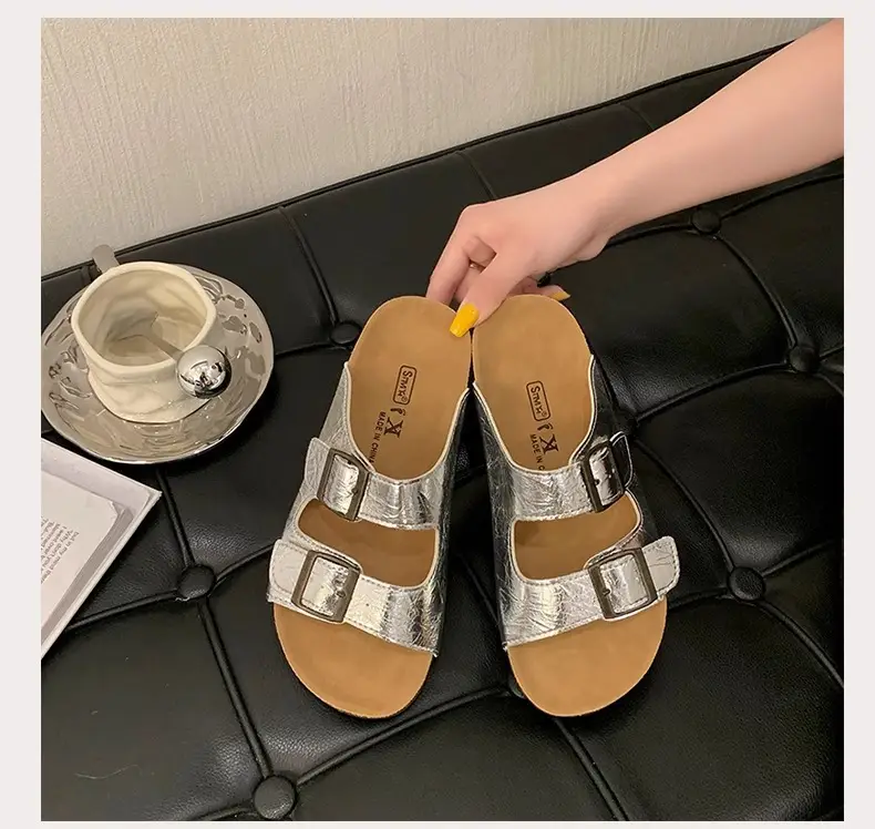 Women Summer Sandals Birkenstock Beige Thick Soled Lazy Slippers — feature 20