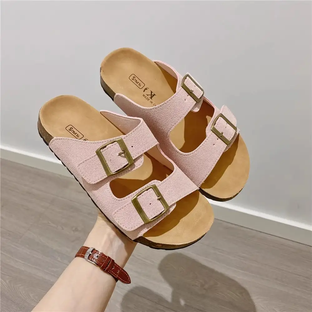 Women Summer Sandals Birkenstock Beige Thick Soled Lazy Slippers - Image 2