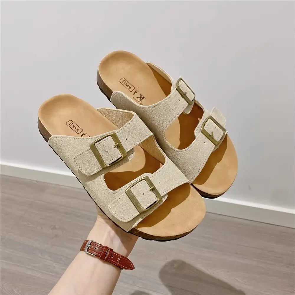 Women Summer Sandals Birkenstock Beige Thick Soled Lazy Slippers - Image 3
